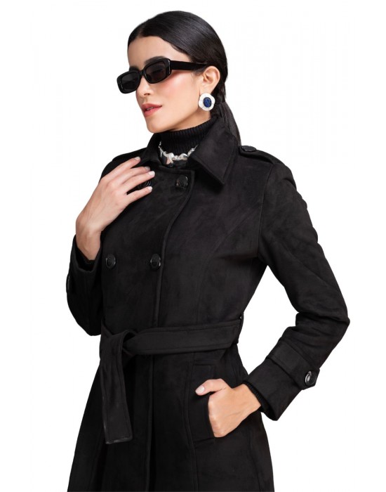 Women Coat  black With belt